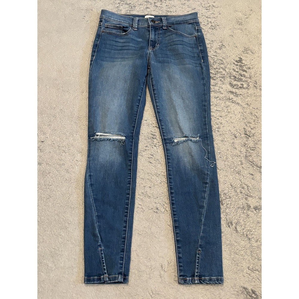 Sneak Peek Womens Juniors 3 Mid Rise Skinny Jeans Medium Wash Blue Distressed